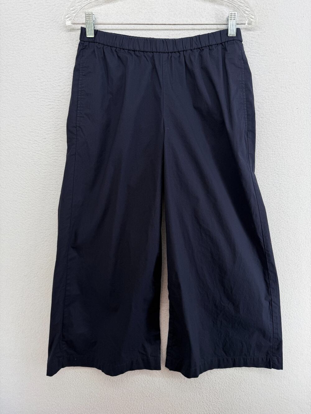 EILEEN FISHER Pants XS Stretch Organic Cotton Poplin Wide Leg Ankle Pull On Blue